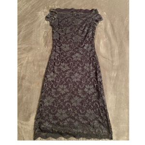 Lace overlay off the shoulder dress